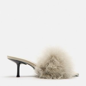 Zara FEATHERED HEELED MULES. Size 8/39